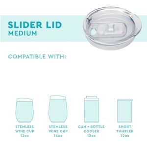 Swig Life Replacement Slider Lid Medium Clear Spill Resistant for 12oz 14oz Cups